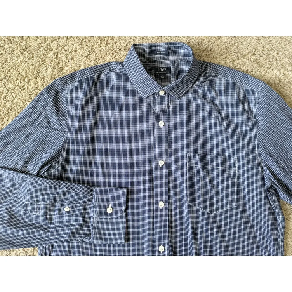 J.Crew Thompson Wrinkle Free Button Down Shirt L/16-16.5 Blue Cotton Career Work